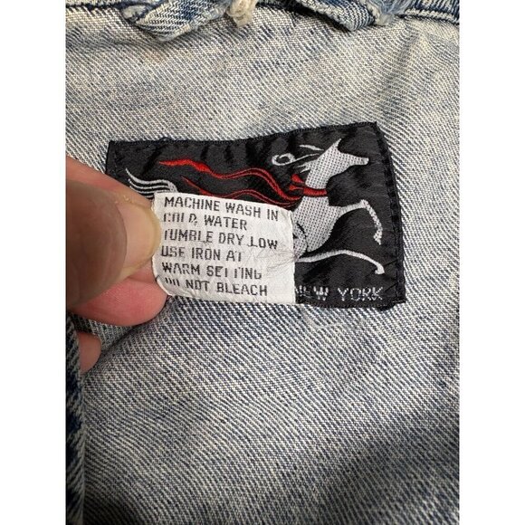 Vintage 80's Acid Wash Denim Bomber Jacket With Ribbed Hem Unisex 18W Distressed - Picture 11 of 11